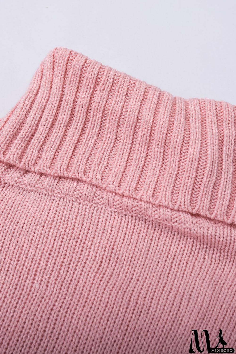 MidiSono - Casual Pink Turtleneck Braided Knitted Vest