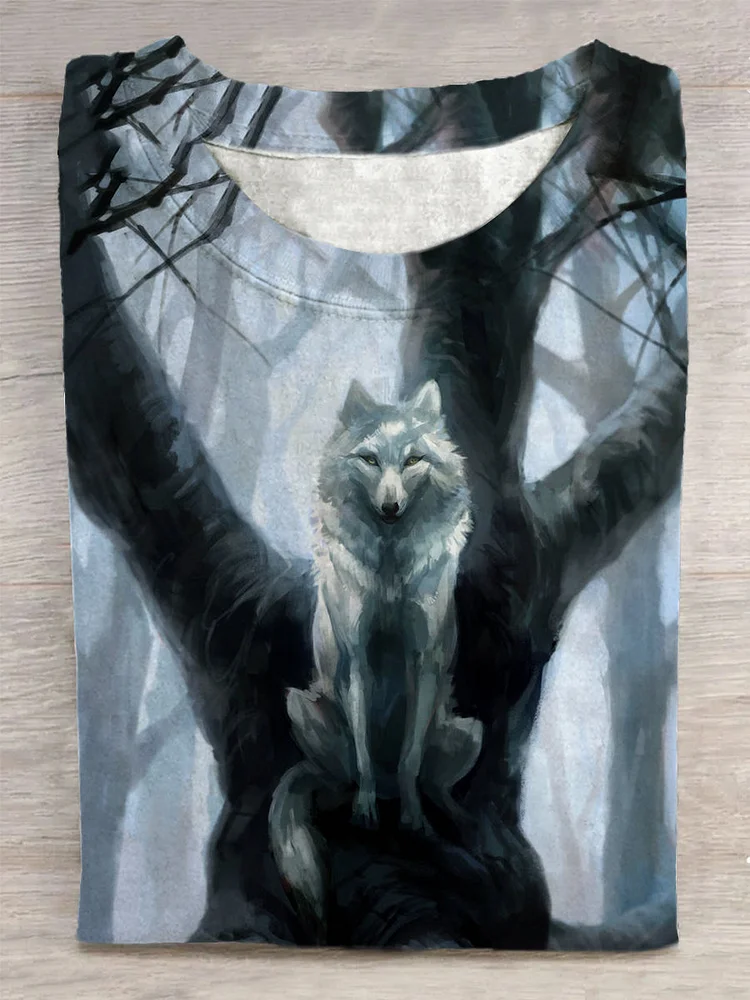 Unisex Wolf In The Trees Print T-Shirt