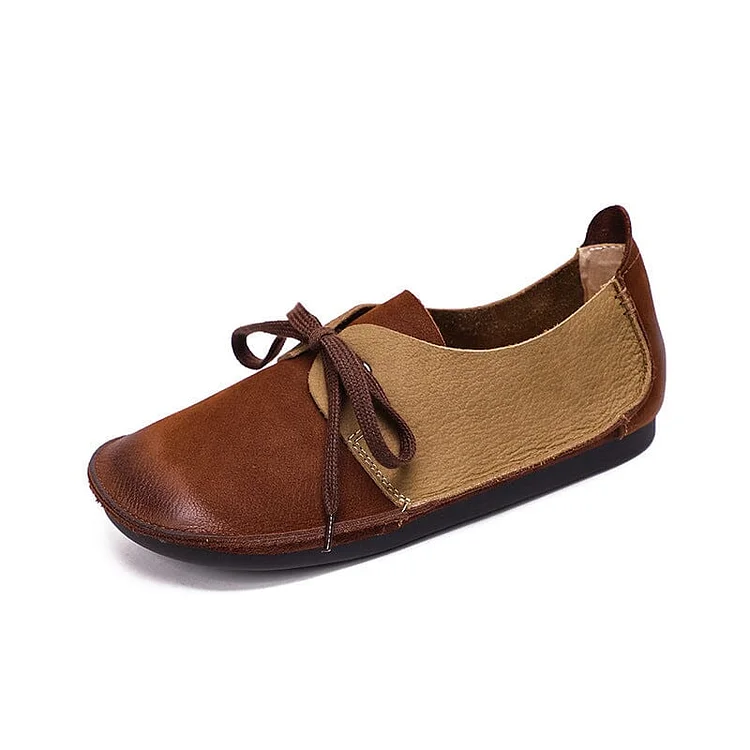 Women Retro Soft Patchwork Leather Flat Casual Shoes