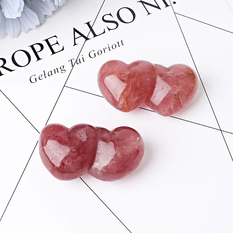 2.3" Strawberry Double Heart Crystal Carvings
