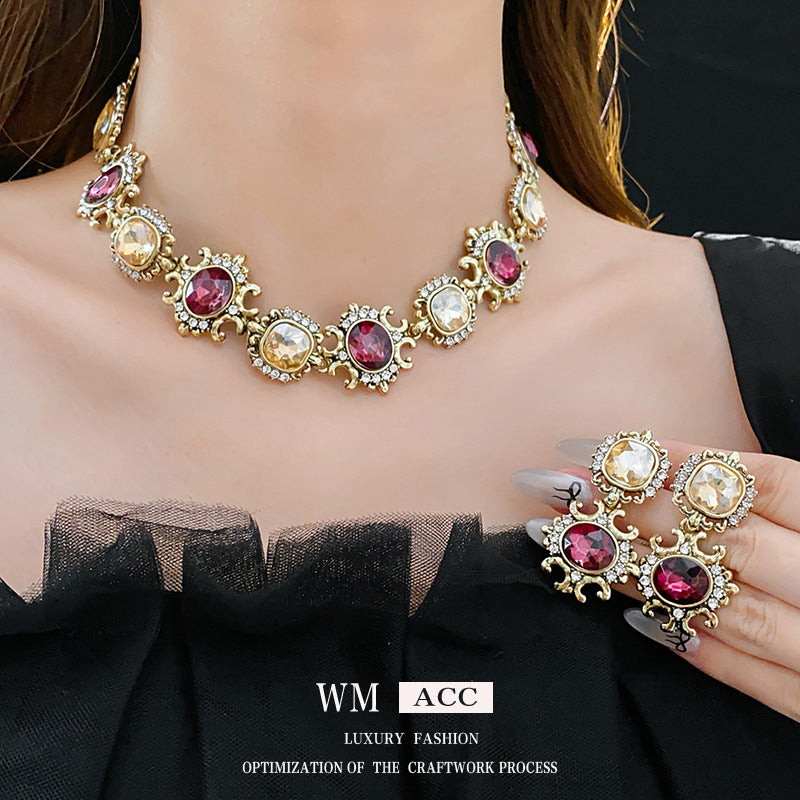 Women Baroque Round Diamond Electroplating Jewelry Sets