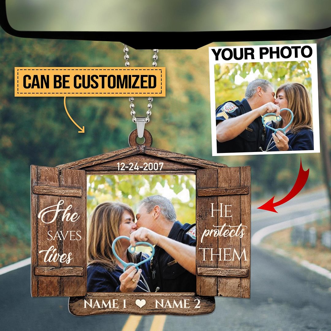 Custom Photo Police and Nurse Couple Ornament