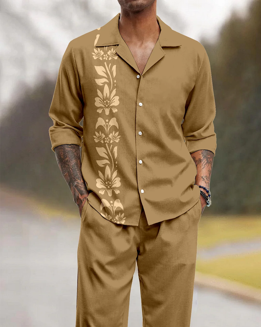 Suitmens Men's  Hawaiian Tiki Party Long Sleeve Walking Suits-0078