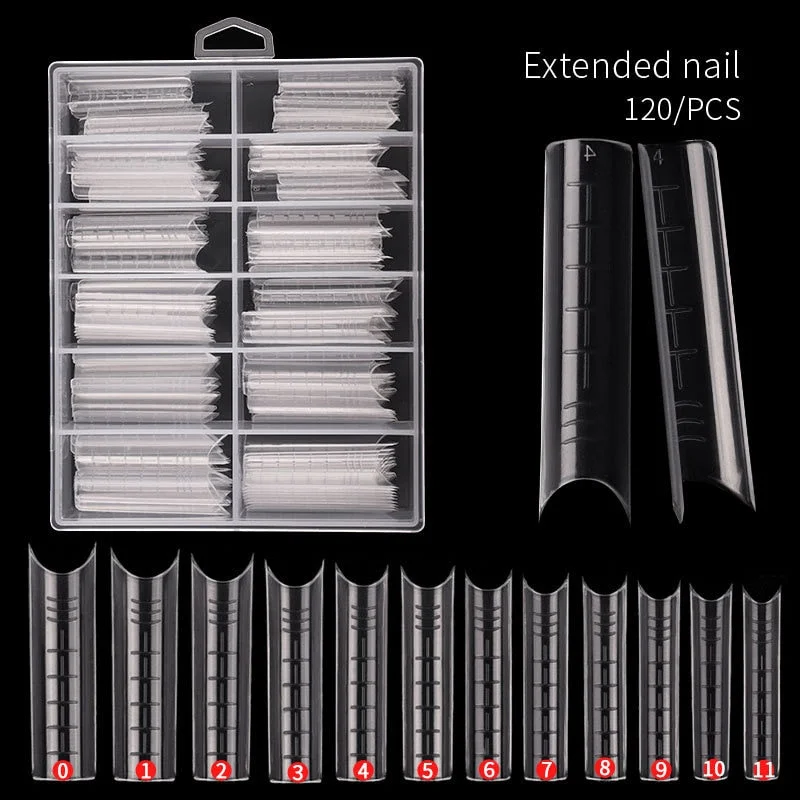 100Pcs Fake Nails Clear French Dual Form Full Nail Manicure Extension Nail Acrylic Gel Extended Arch False Nail Tips with Scale-Nail Inspo