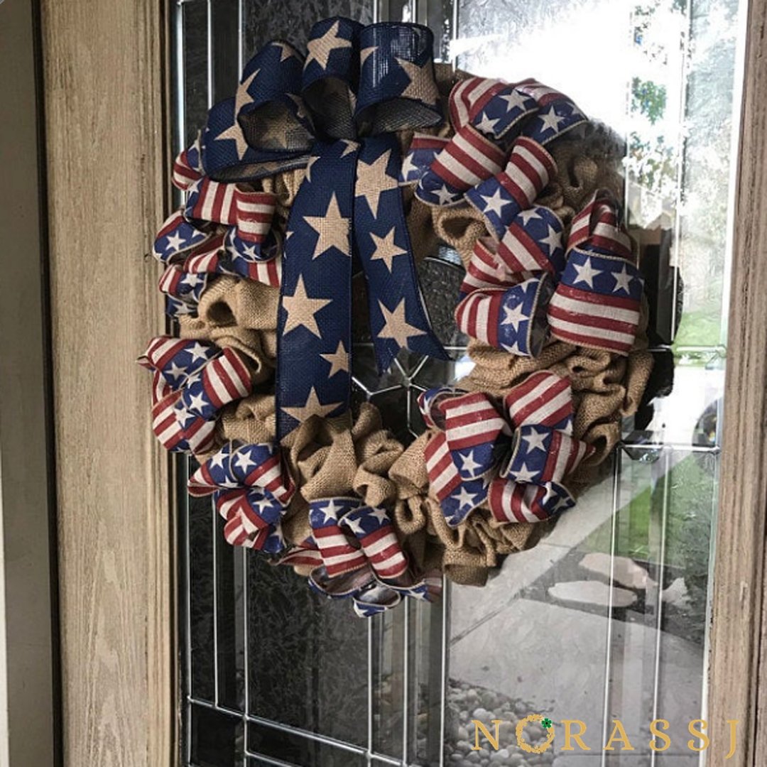 Americana Patriotic Deco Mesh Wreath Vintage 4th Of July Wreath