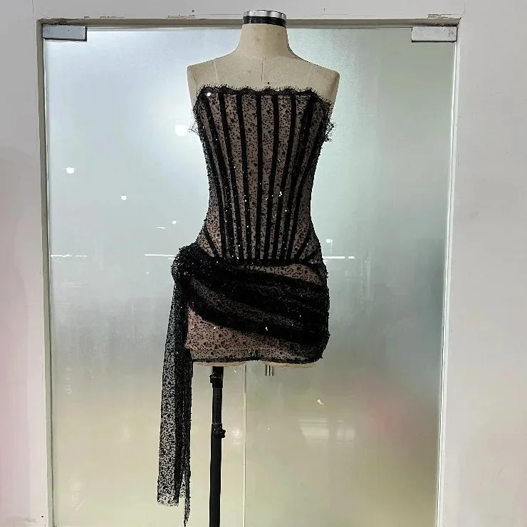 Abebey-hoco dresses -Black Sequins Women's Dress Sexy Strapless Evening Gowns Elegant Party Outfits Birthday Dresses for Women 2024 Luxury Designer