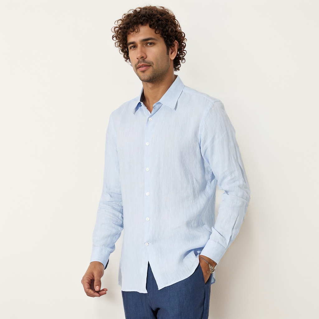 Chemise pour hommes à manches longues rafraîchissante en lin 100 % européen- SOIE PLUS