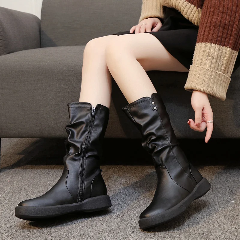 Yyvonne Boots Women's New Single Boots Children's Shoes Autumn And Winter Vintage Flat Bottom Grand Lady Rider Boots