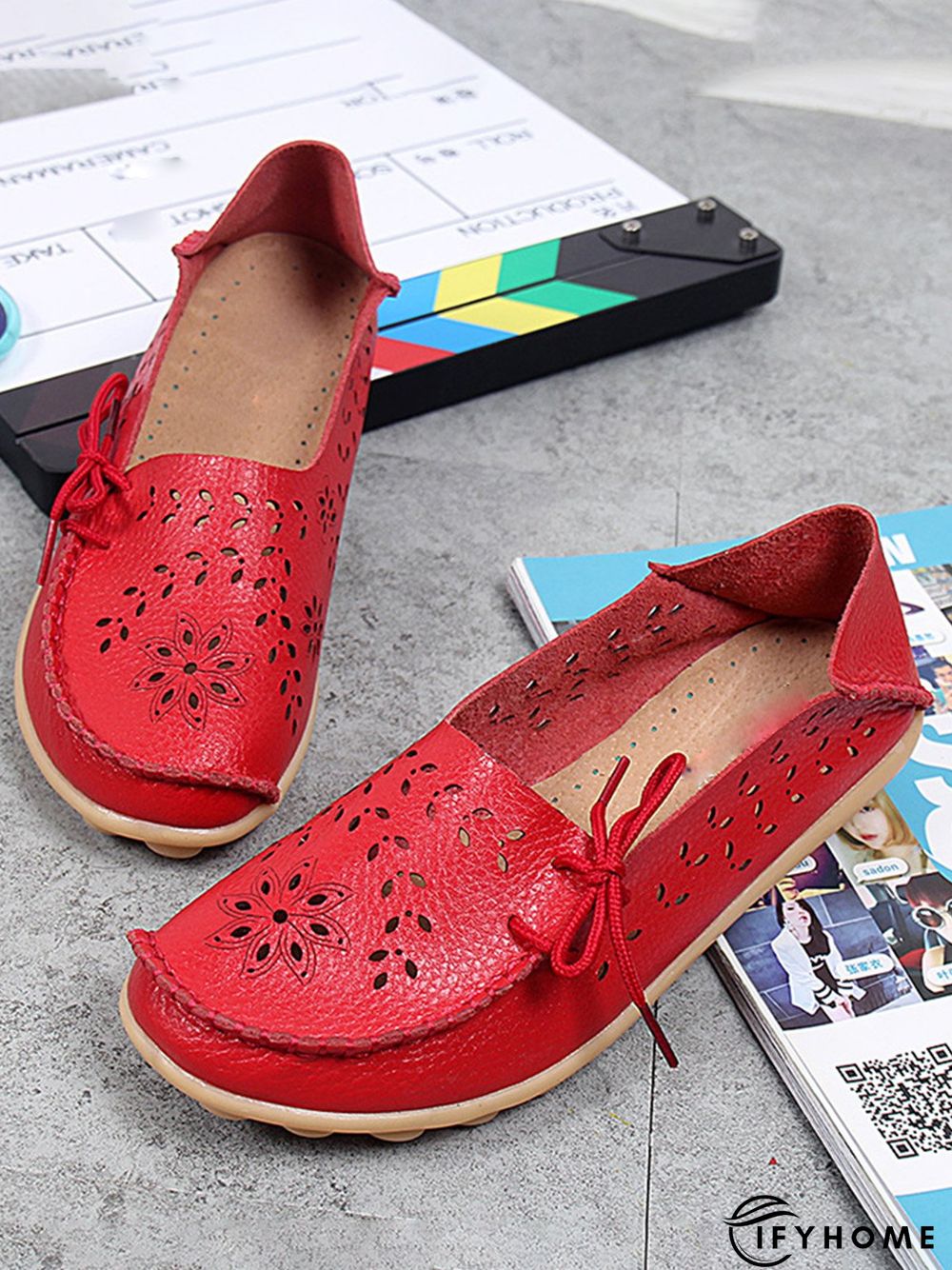 Cowhide Hollow Lace-up Portable Shoes | IFYHOME