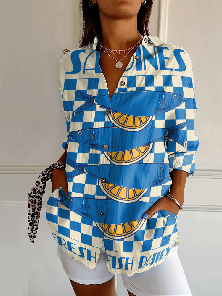 Vintage Sardines Check Art Print Long Sleeve Shirt