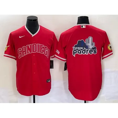Men's San Diego Padres Red Team Big Logo Cool Base With Patch Stitched Baseball Jersey OWHW