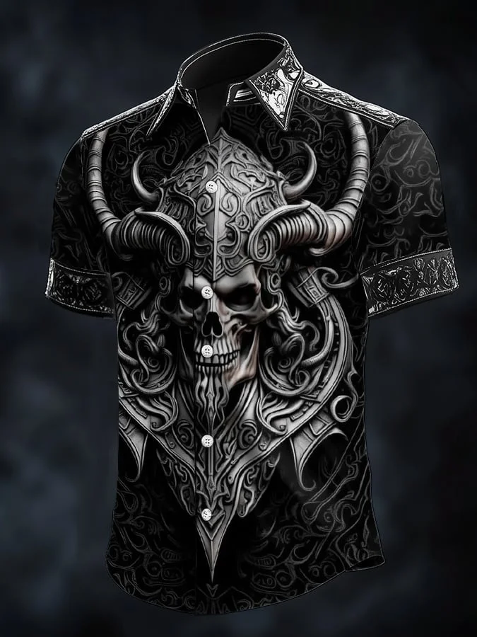 Men's Casual Vintage Viking Raven Satin Shirt 
