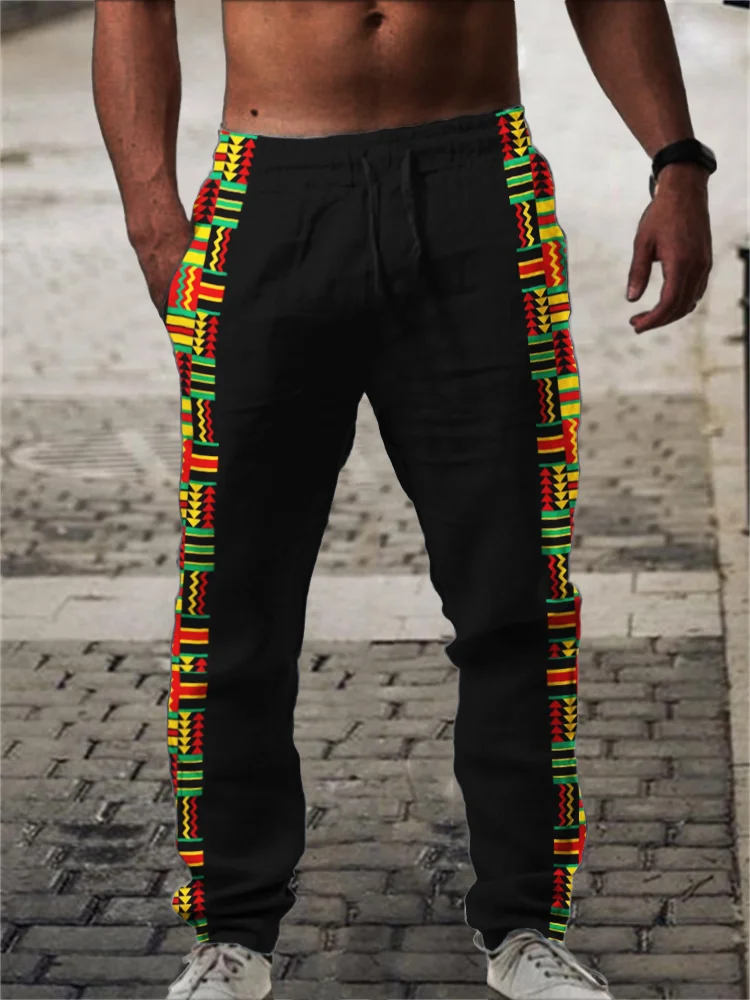 Wearshes Men's Rasta African Ethnic Kente Striped Casual Pants