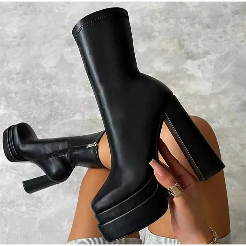 Halloween Lourdasprec 2022 Goth Women Ankle Boots Sexy Female Super High Heels Platform Shoes Solid Thick Bottom Ladies Zipper Fashion Short Boot