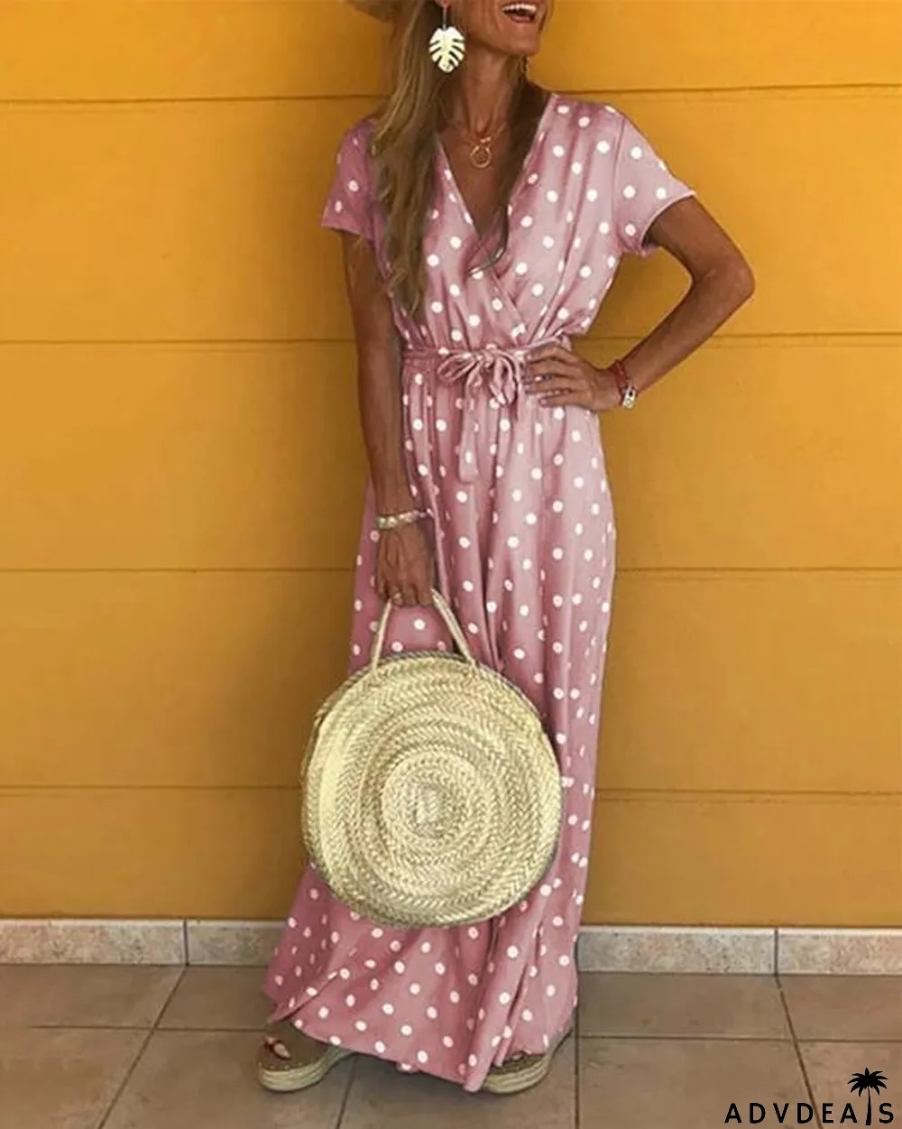 Polka Dots Bohemian Holiday Dresses Shift Daytime Maxi Dresses