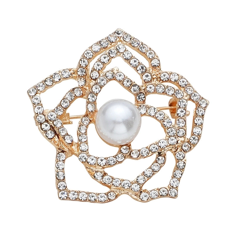 Elegant Sweet Shiny Heart Shape Flower Alloy Inlay Rhinestones Pearl Women’s Brooches