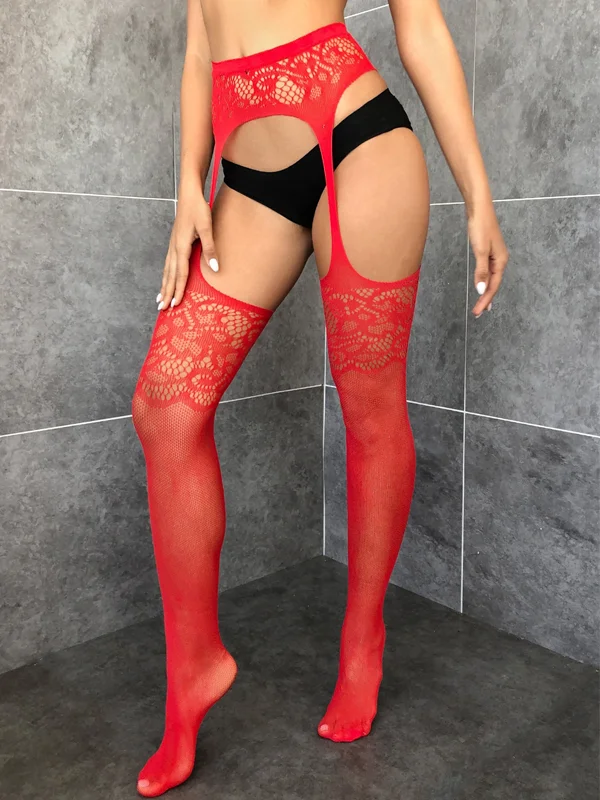 Ins Network Flower Lace Suspender Pantyhose