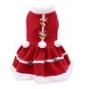 Pet Dog Warm Christmas Dress Lovely Red Bow Puppy Skirt