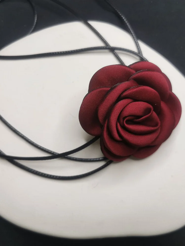 Fashion Rose Floral Long Ribbon Rope Choker Necklace