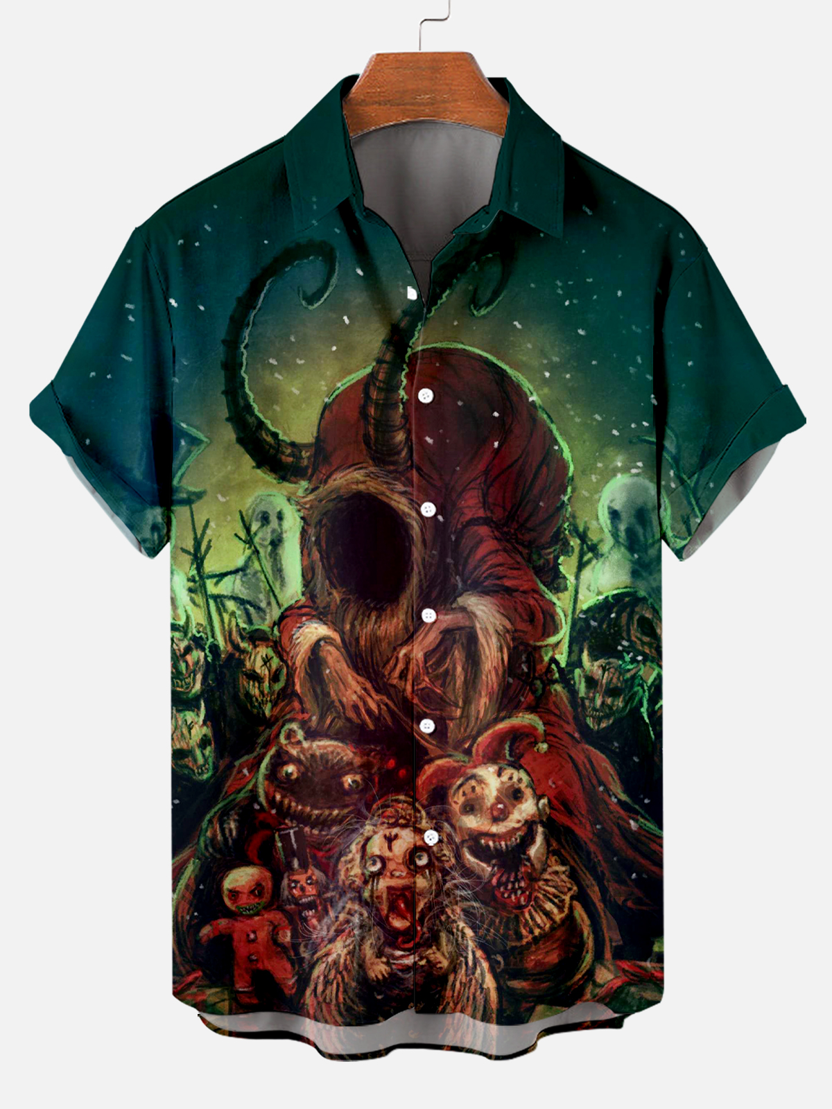 Christmas Horror Monster Print Men's Short Sleeve Shirt PLUSCLOTHESMAN