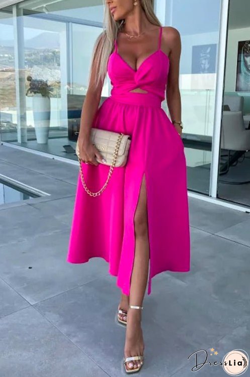 Meridress V Neck Backless Twist Front Cut Out Slit Cami Party Dress