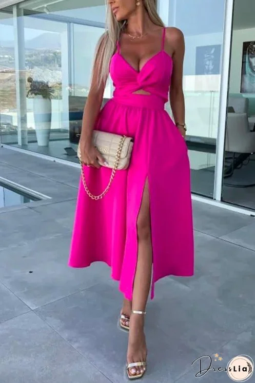 Meridress V Neck Backless Twist Front Cut Out Slit Cami Party Dress