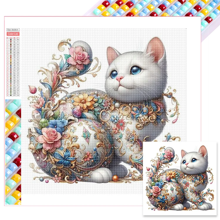 White Cat 30*30CM (Canvas) Full Square Drill Diamond Painting gbfke