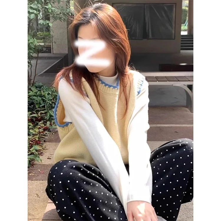 Athvotar Athvotar And Winter Women's New Korean Color Knitted Vest Folded Loose Sleeveless Tops Horse Clip Shoulder 2025