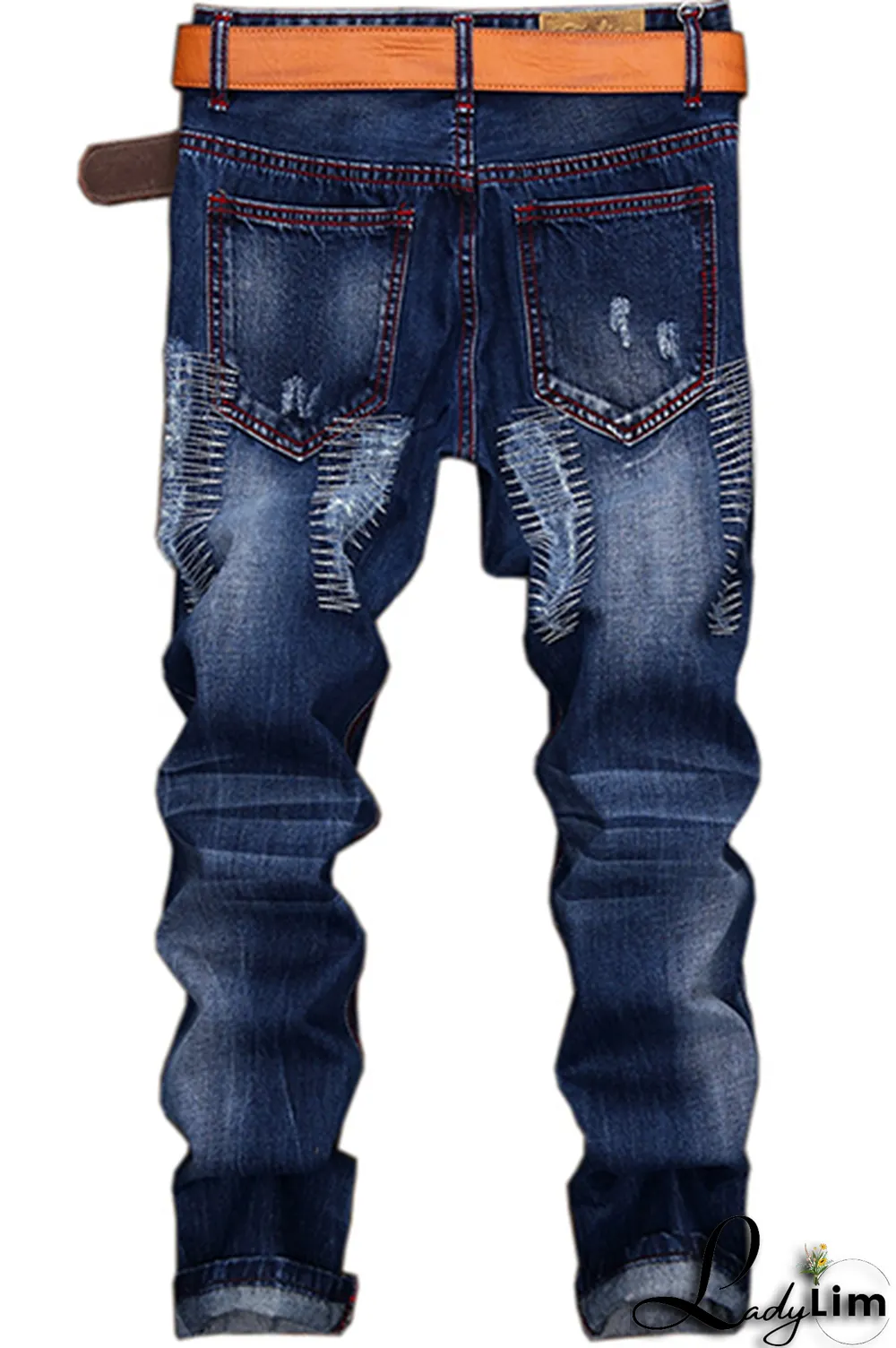 Blue Street Patchwork Tassel Ripped Make Old Bottoms
