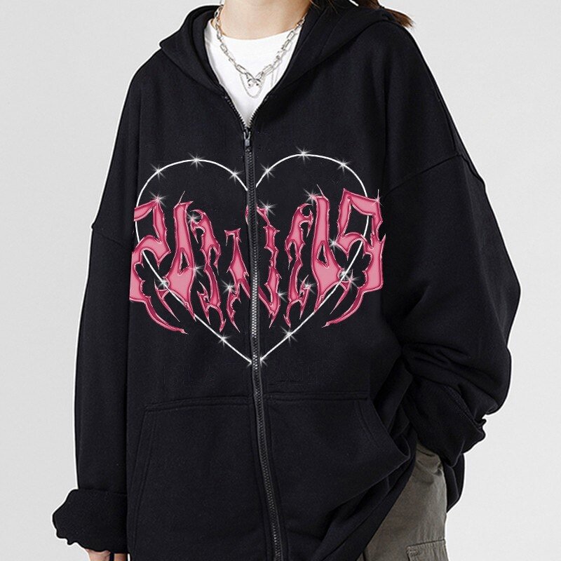 Qjong heart shaped love zipper couple sweater Europe and the United States winter clothes women women clothing streetwear women