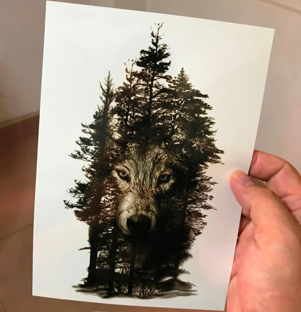 Sdrawing Temporary Tattoo Sticker crow tiger Ganesha wolf forest tatto stickers flash tatoo fake tattoos for women men 7