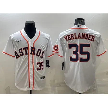 Men's Houston Astros #35 Justin Verlander White With Patch Cool Base Stitched Jersey QX01