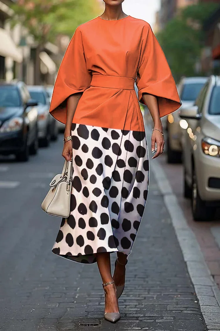 Women's Elegant Geometric Abstract Art Print Midi Dress