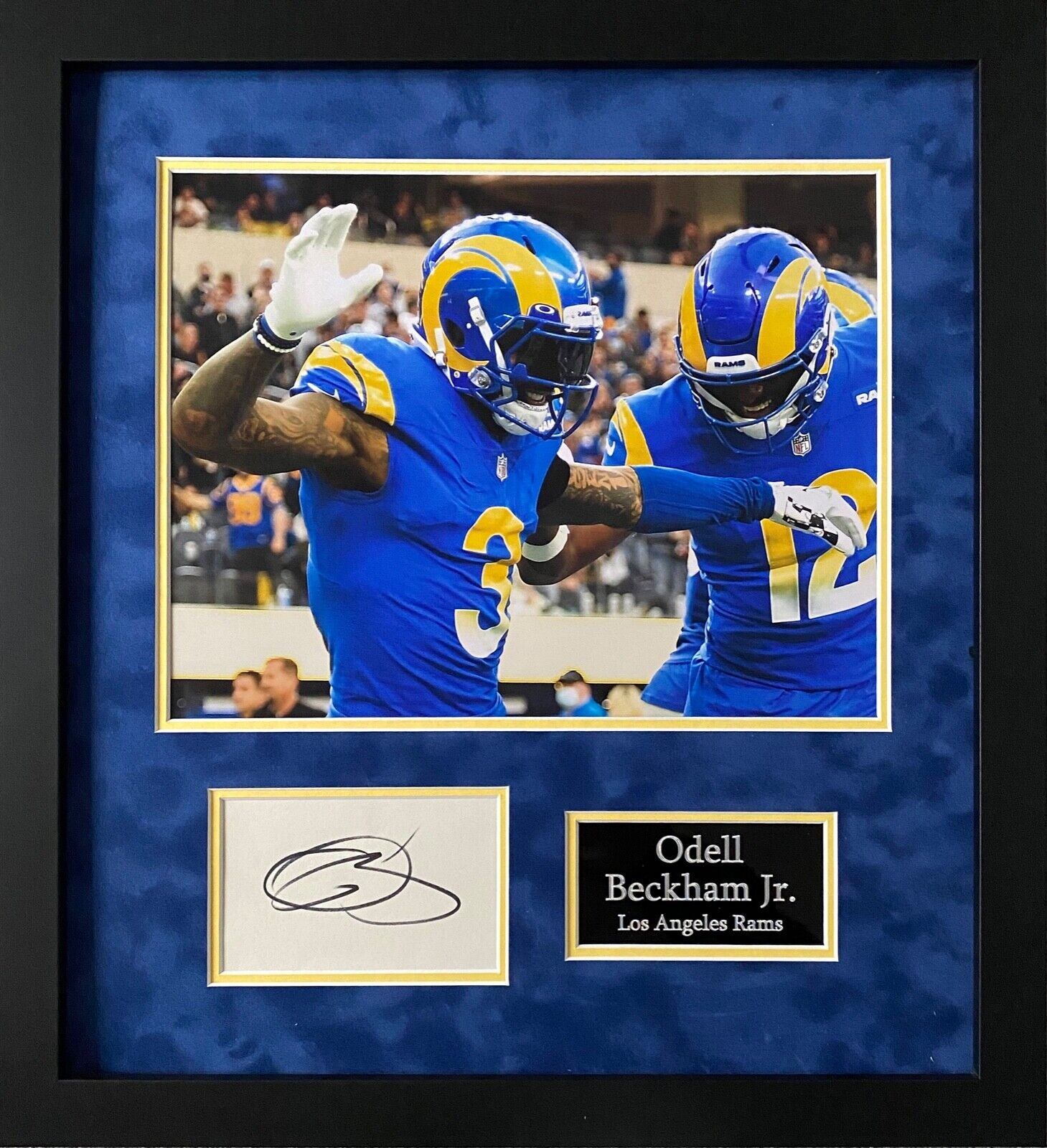 ODELL BECKHAM JR SIGNED FRAMED Photo Poster painting DISPLAY NFL LOS ANGELES RAMS SUPER BOWL