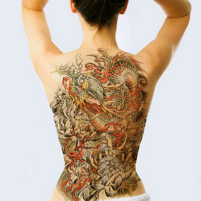 New 48*35cm Large geisha Tattoos Men Women Waterproof Big Temporary Tattoo Stickers Full Back Body art Fake Tattoo dragon skull