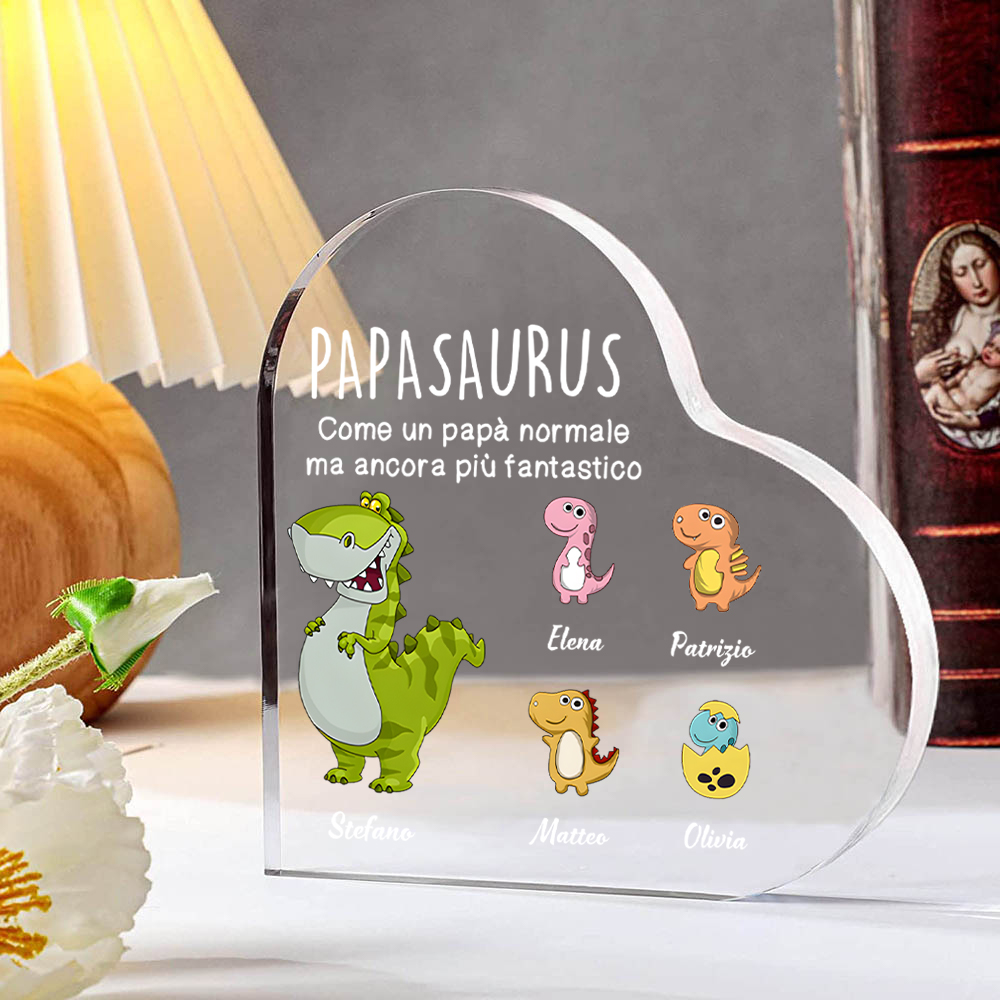 Papà ancora più fantastico-Decorazione acrilica forma di cuore con immagine di dinosauro personalizzata per papà/nonno