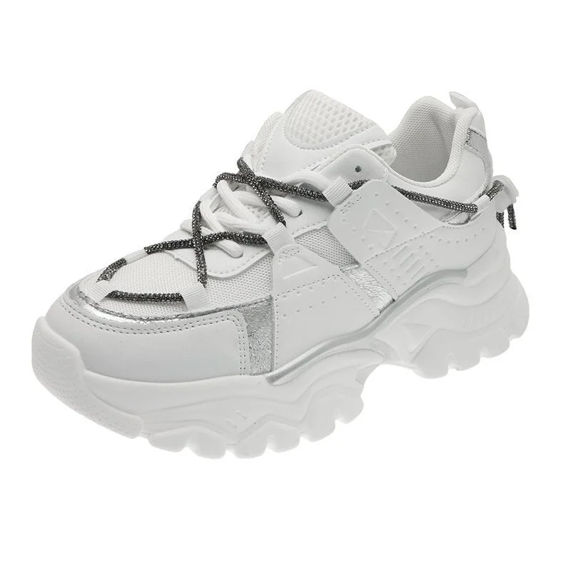 Fashion Mesh Chunky Sneakers Casual Shoes Women Sneakers Comfortable Thick Sole White Flats Platform Sneakers Round Toe Lace Up