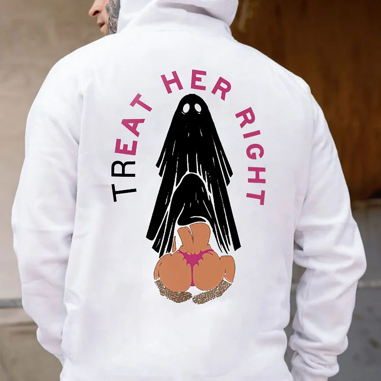 TREAT HER RIGHT Sexy Lady Casual Graphic Black Print Hoodie