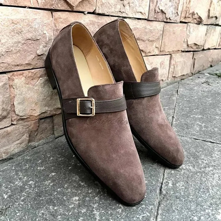 【PLUS SIZE】Men's Handmade Buckle Suede Loafers