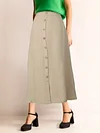 Viscose A-line Skirt with Fake Buttons and Pockets - Elegant Solid Color Regular Length Skirt for Spring, Summer, and Fall - Perfect for Womens Everyday Wear