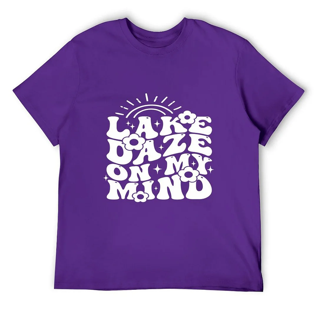 Printed Unisex Short Sleeve Cotton T-shirt for Men and Women Pattern Lake Daze On My Mind