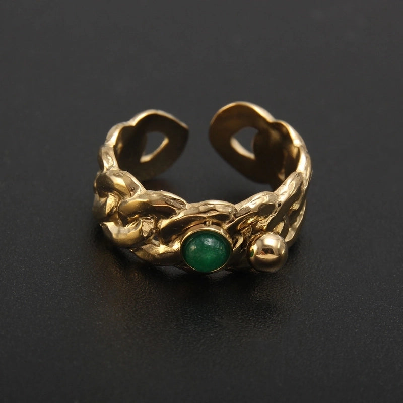 304 Stainless Steel 18K Gold Plated Baroque Style Plating Inlay Solid Color Natural Stone Open Rings