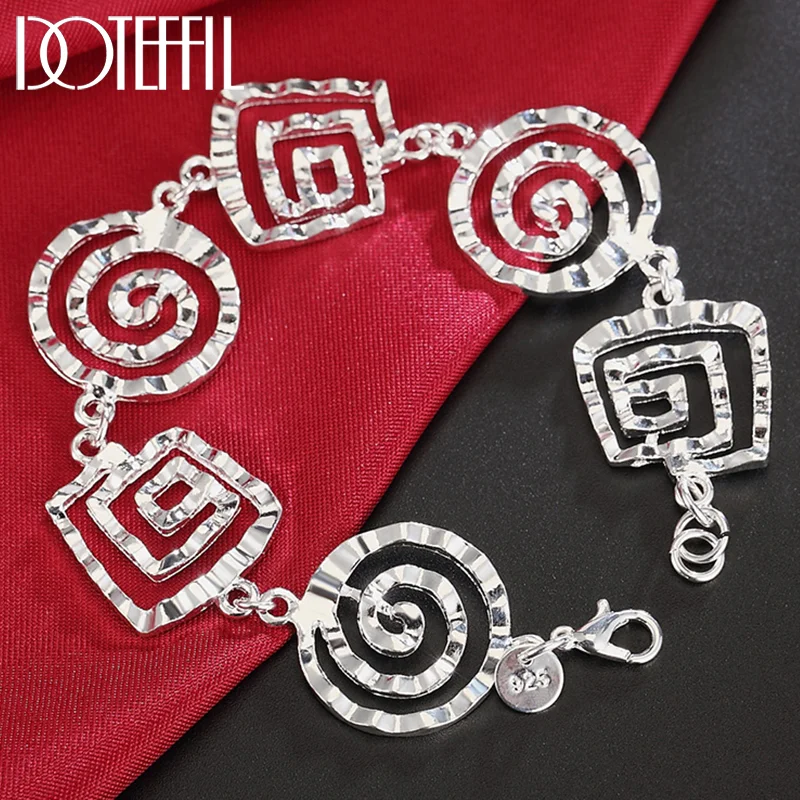 DOTEFFIL 925 Sterling Silver Wave Whorl Bracelet For Women Jewelry