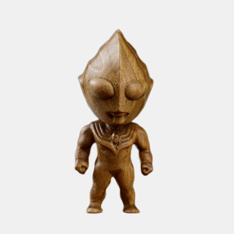 Handmade Wood Carving Ultraman Tiga Solid Wood Carving Artware Cartoon Gift Decoration Ornament