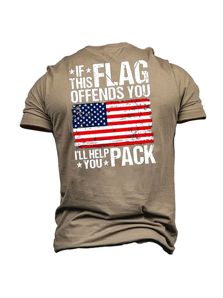 FLAG Printed Cotton Round Neck T-shirt Short Sleeve