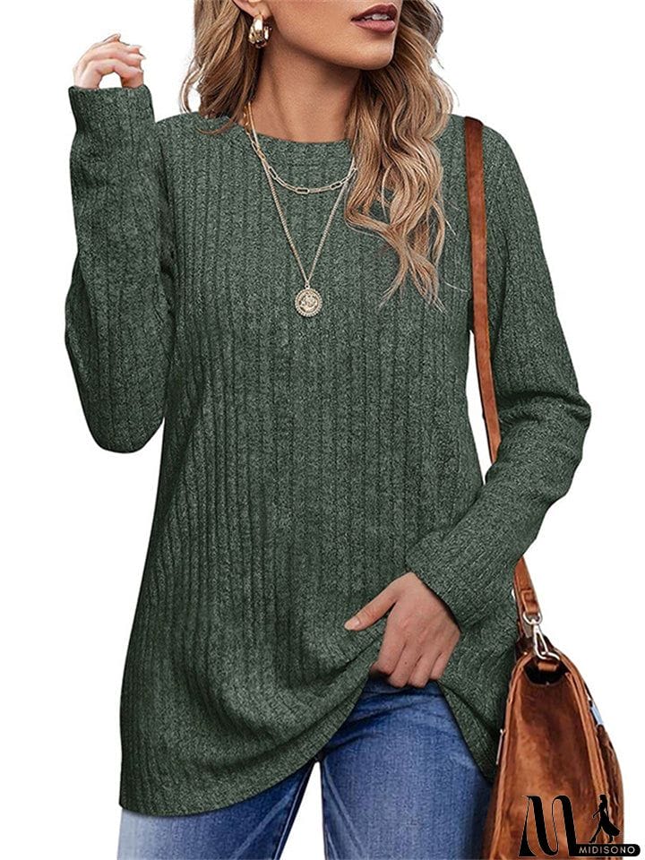 MidiSono - Female Knitwear Solid Ribbed Autumn Winter T-shirts