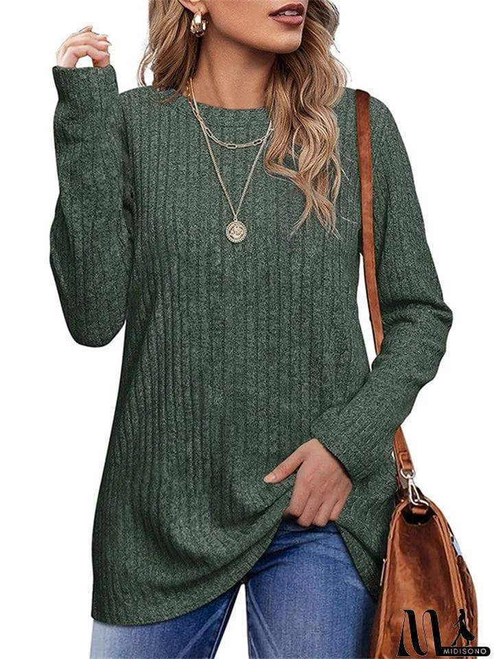 MidiSono - Female Knitwear Solid Ribbed Autumn Winter T-shirts