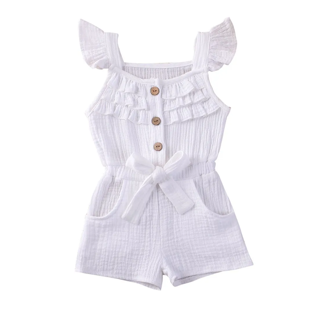 2020 Baby Summer Clothing Newborn Toddler Baby Boy Girls Romper Fly Sleeve Sunsuit Solid Outfit Clothes Elastic Waist Playsuit