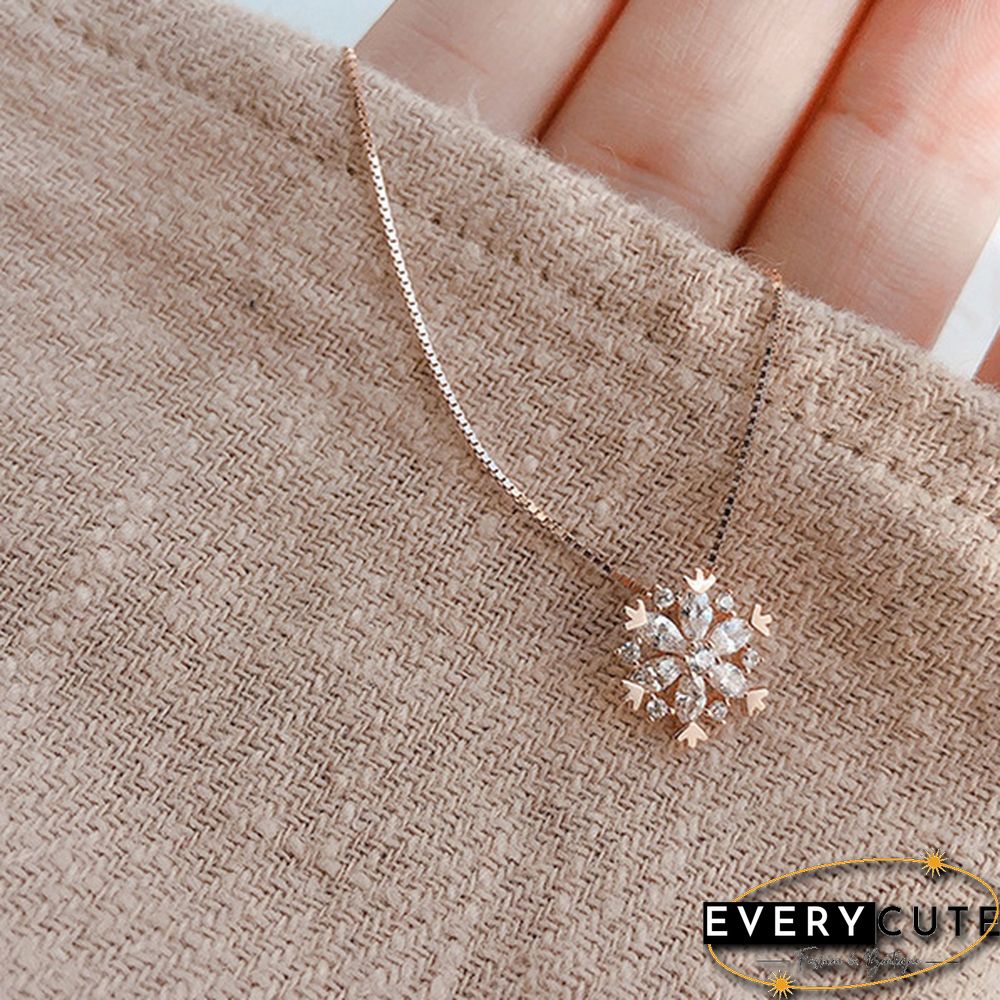 Women Fashion Snowflake pendant Silver Gold Ladies Necklace Clavicle Chain Diamond Snowflake Necklace Gift Jewelry