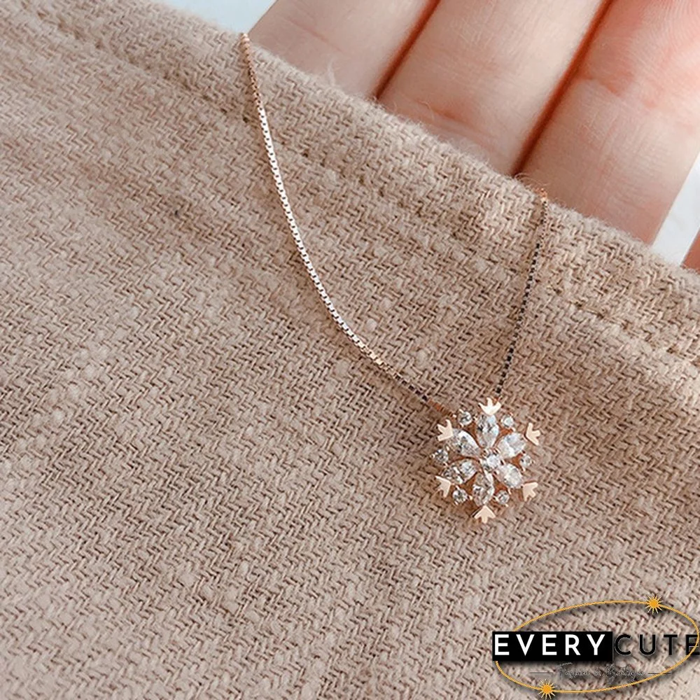 Women Fashion Snowflake pendant Silver Gold Ladies Necklace Clavicle Chain Diamond Snowflake Necklace Gift Jewelry